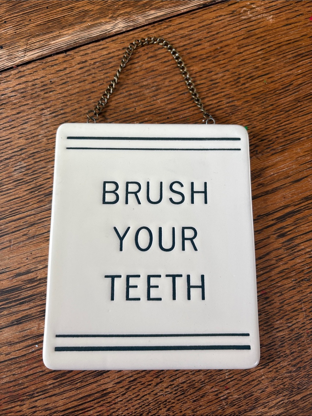 Hearth & Hand Magnolia Brush Your Teeth Stoneware Wall Sign 6x5 Ivory/Black